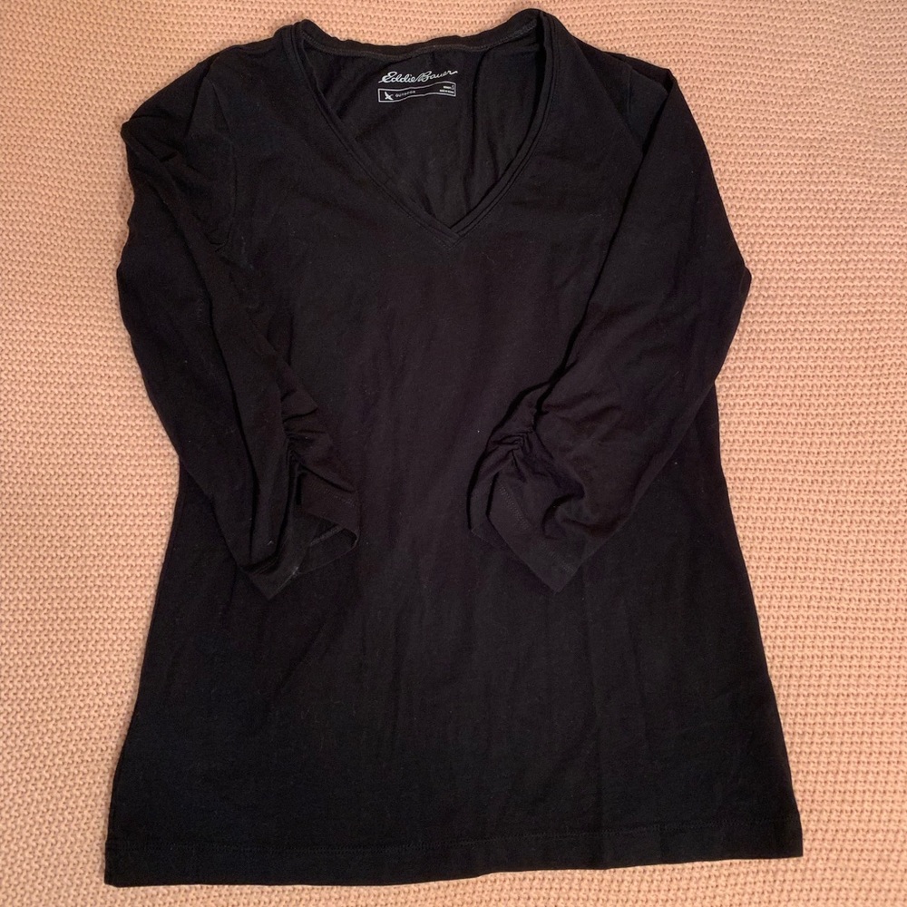 Eddie Bauer S 3/4 Sleeve Black V-Neck